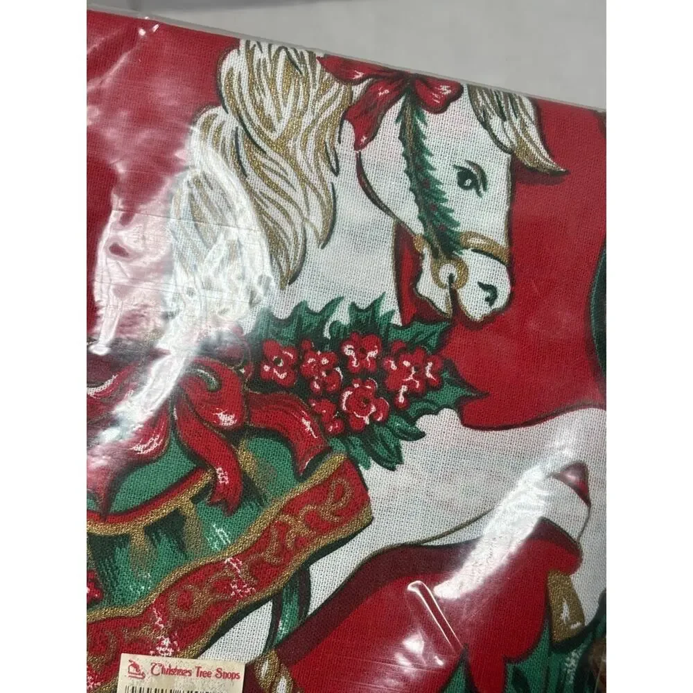 Vtg Bardwil Christmas Tablecloth Napkins Oblong‎ 52X70 Horse Victorian Tidings